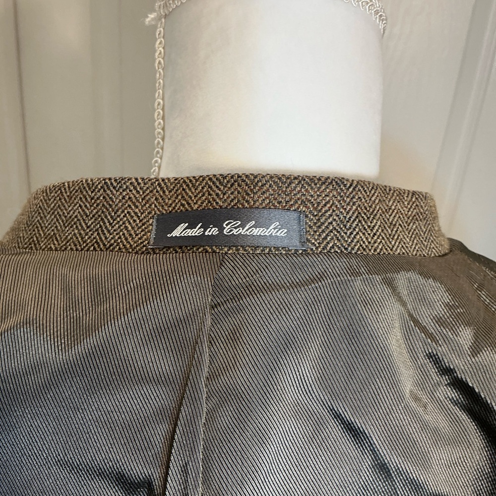 Oscar de la Renta Wool Herringbone Tweed Sport Coat Blazer Brown Tan ~42R - Picture 4 of 12